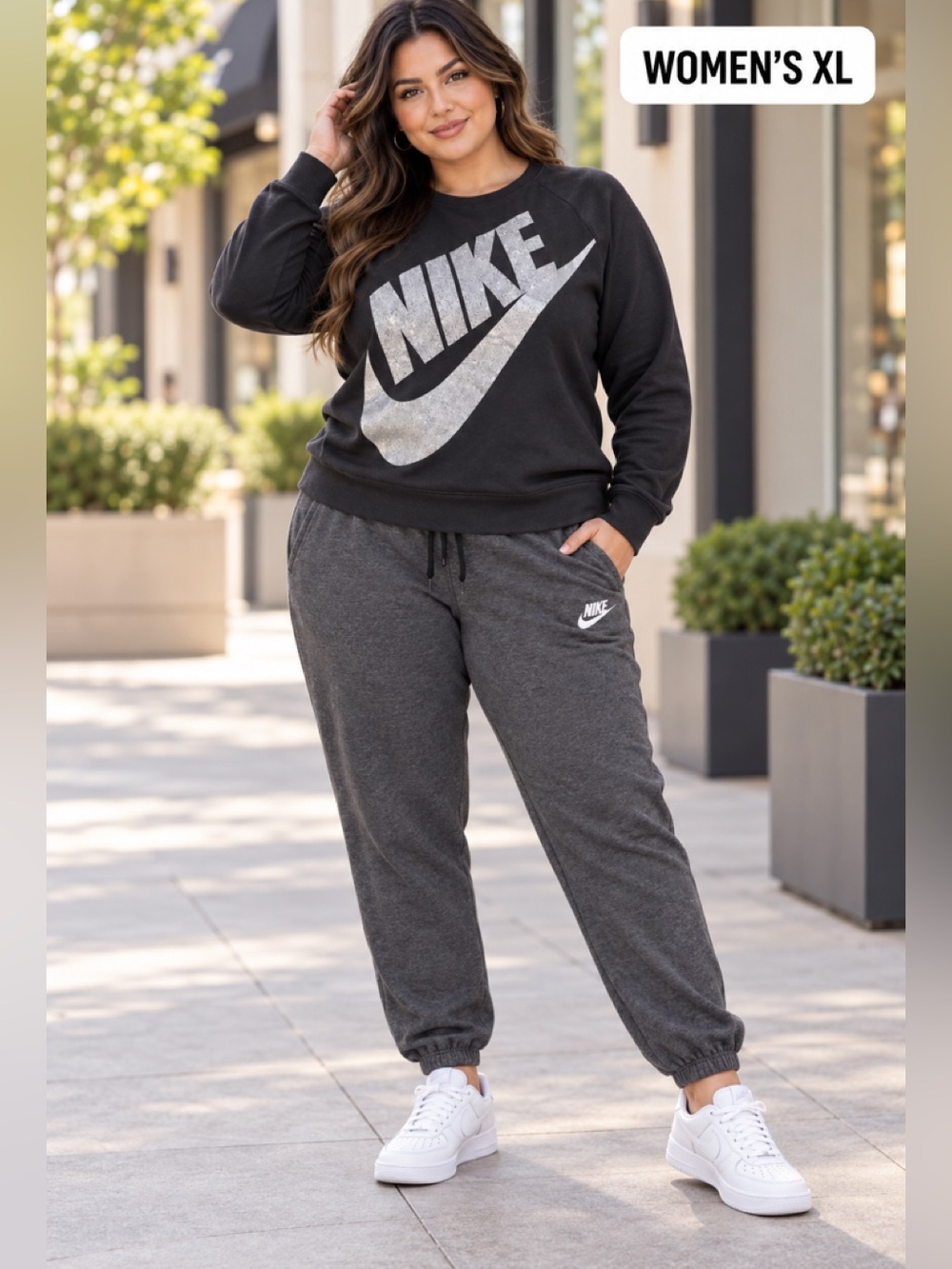 Nike Women's XL Charcoal Gray Jogger Pants with crewneck outfit